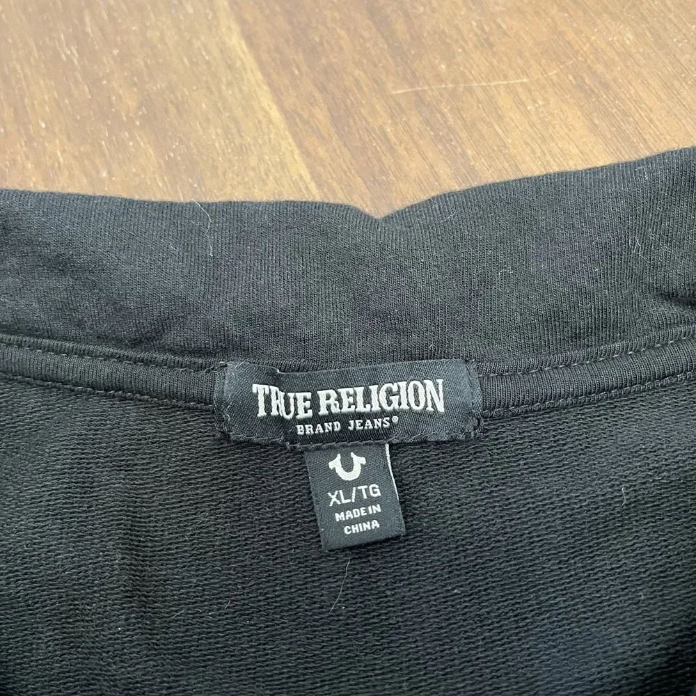 True Religion Men's XL Relaxed Mock Quarter Zip Embroidered Logo Sweater